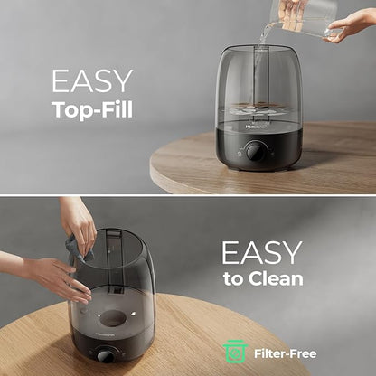 Homvana Humidifiers for Bedroom Diffusers - Top Fill 4L Cool Mist Humidifier Large Room, 40H Runtime Diffusers for Home, Air Humidifier for Plants, Baby Nursery, Essential Oil Diffusers (Black)