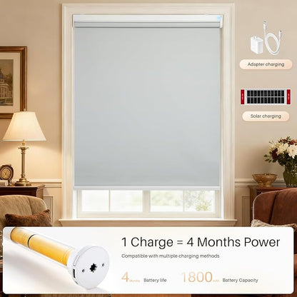 Motorized Smart Shades with Remote Control, Blackout Motorized Roller Shades for Indoor Windows Home and Office (Grey 33" W x 72" H)