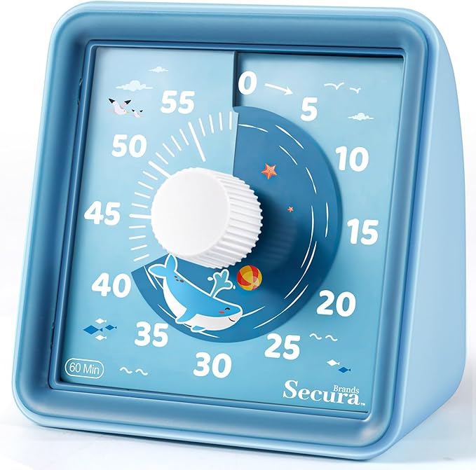 Secura 60-Minute Visual Countdown Timer for Kids & Adults, Classroom Time Management Tool (Blue & Blue)
