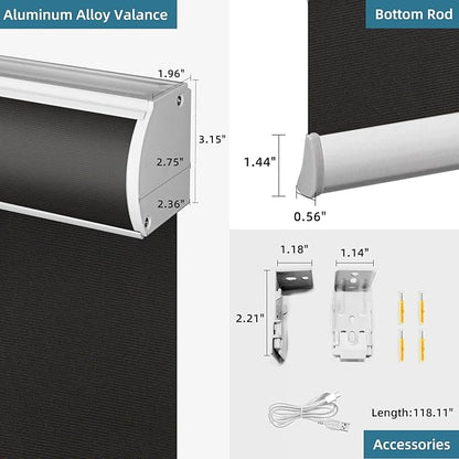 SmartWings Motorized Roller Blinds Work with Matter Homekit Z-Wave Thread Alexa Google, 100% Blackout Smart Window Shades for Bedroom, Cordless Remote Control Customized 16"-110" W, Eclipse Black