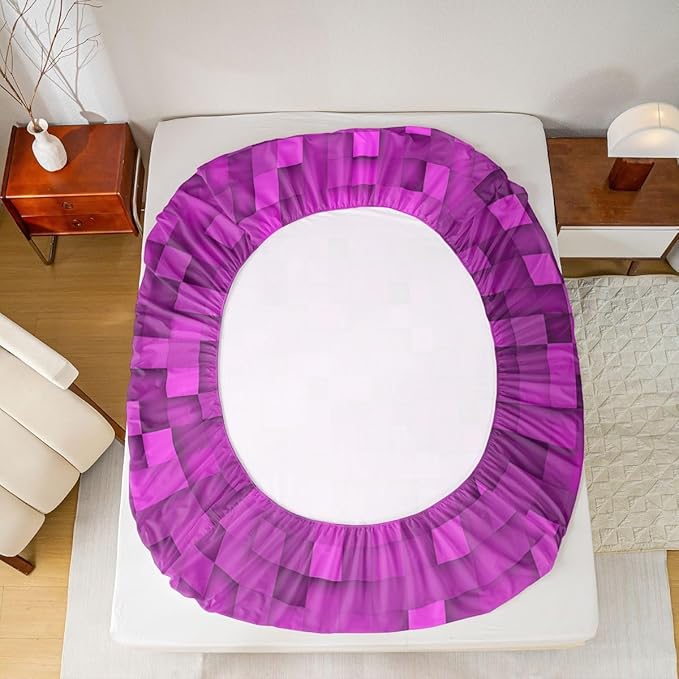 Pixelated Game Kids Full Size Fitted Sheet,Pixel Blocks Video Games Room Decor,Gamepad Geometric Patchwork Boys Girls Bed Sheets,Purple Bedding Set,2 Pillowcases(No Flat)