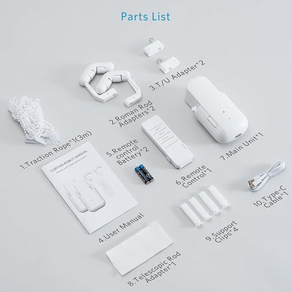 Automatic Curtain Opener Smart Electric: Remote Control Motorized Curtain Robot for Bedroom Living Room Window - No WiFi Needed - 20KG Load/ 6-Month Battery for Home/Office/Nursery