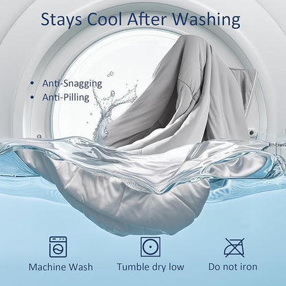 Soft Cooling Comforter Blanket for Hot Sleepers, Full/Queen, Double-Sided Cold Blanket for Night Sweats, All-Season Cooling Comforter, Silver Gray, 90''x90''