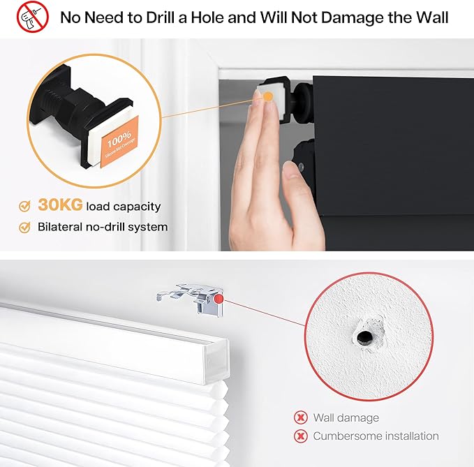 LazBlinds No Drill Blinds for Indoor Windows, Blackout Roller Shades, Cordless Window Blackout Blinds, Thermal Insulated Fabric UV Protection for Home and Office, 26.5" W x 48" H, Black