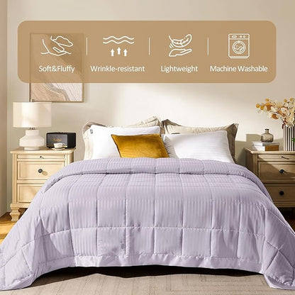 downluxe Queen Size Blanket with Satin Trim, Lightweight Down Alternative Blankets Queen Size for All Season, Machine Washable (Lilac, 90x90 Inch)