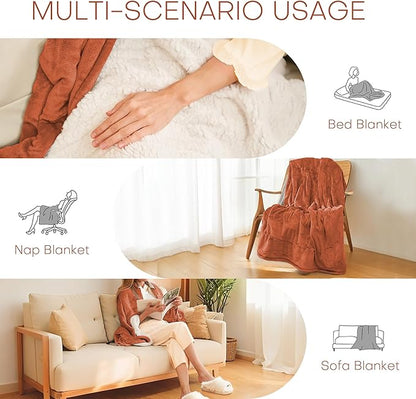 Electric Heated Blanket Full Size 72"x84" - Microplush & Sherpa Fabric Dual-Sided, 6 Heat Settings & 1-10 Hours Auto Off, Soft & Cozy Warming Throw for Home, Office, or Bed, Machine Washable, Caramel