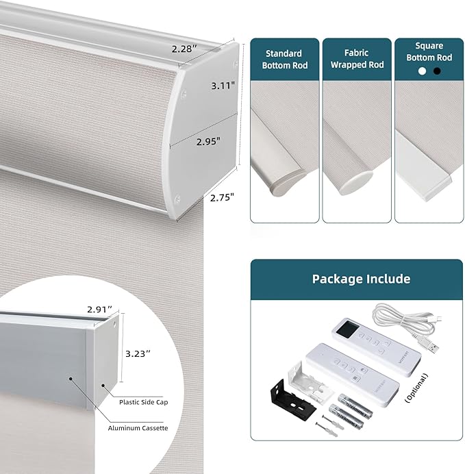 Motorized Blinds,Motorized Light Filtering Shades, 50% Blackout Smart Shades for Windows, Half-Shading Electric Blinds with Remote, APP/Voice Control,Sunscreen PVC Free Pearl