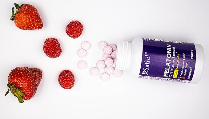 Safrel | Melatonin 20mg | Fast Dissolve Tablets | 120 Count | Strawberry Flavor | Sleep Support | High Absorption Formula | Non-Habit Forming | Vegan