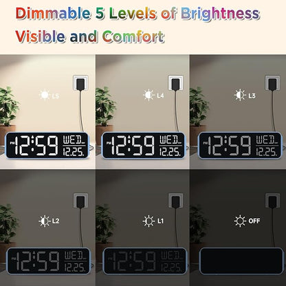 Peakeep Loud Digital Alarm Clock Large Display for Bedrooms with Date, Day of Week, Auto DST, Desk Clock Electric Plug in for Living Room, Battery Backup, USB Port, 5 Dimmers
