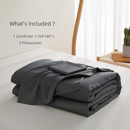 Zaizaihome Natural Bamboo Viscose Comforter Set King Size 3 Pieces, All-Season Soft Breathable Moisture-Wicking Quilt with Matching Pillowcases, Machine Washable, Quilted Fluffy Comforter (Dark Grey)