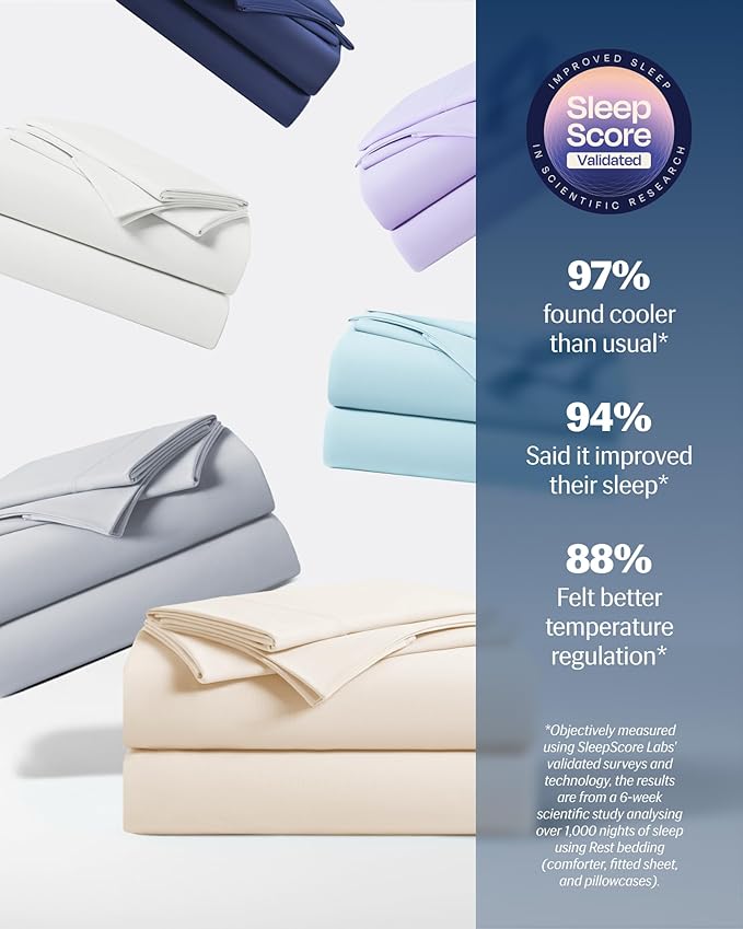 REST® Evercool®+ Starter Sheet Set, Full Size, Ivory, Breathable Bed Sheet for Hot Sleeper and Night Sweats, with Pillowcases, Ionic+ Self-Cleaning Silver Yarn for Sensitive Skin, 3PCS No Flat Sheet