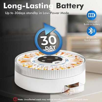 Windtrace® Bluetooth Automatic Pill Dispenser for Elderly with Alarm, Smart Pill Dispenser with 31-Slot, Fingerprint& Mechanical Dual Lock Medication Dispenser, Timed Dispenser Machine for Elderly