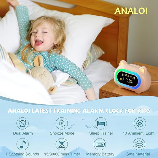 Alarm Clock for Kids, Ok to Wake Clock for Kids with Eye Protection Sleep Training Auto Off Feature 10 Night Light Dual Alarm, Kids Alarm Clock Cute Cat Gifts for Girls