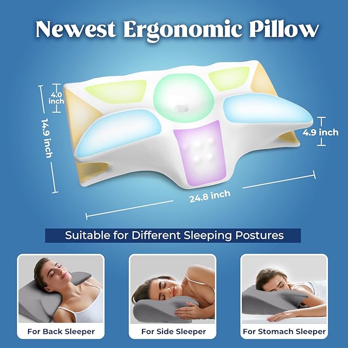 Cervical Pillow for Neck Pain Relief, Cooling Contour Memory Foam Pillows Support Odorless Ergonomic Neck Pillow Adjustable Orthopedic Bed Pillow for Side Back Stomach Sleeper,1 Pack (Grey)