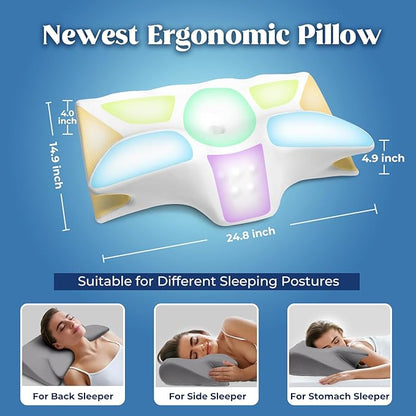 Cervical Pillow for Neck Pain Relief, Cooling Contour Memory Foam Pillows Support Odorless Ergonomic Neck Pillow Adjustable Orthopedic Bed Pillow for Side Back Stomach Sleeper,1 Pack (Grey)