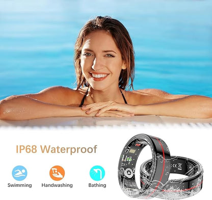 Fit Ring for Women Men, Ring Health Tracker with Heart Rate,Blood Oxygen,Heart Rate Variability, Stress, Sleep Monitor, Step Counter, Smart Ring for iPhone & Android, No Subscription Fee (Black, 10#)
