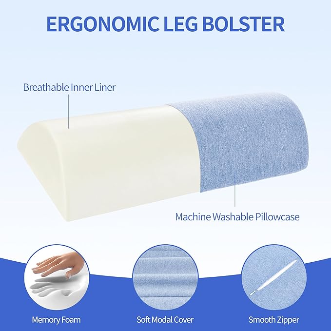 Knee Pillow for Back Sleeping, Memory Foam Leg Pillow for Back Pain, Under Leg Support for Sleeping,Half Moon Bolster Pillow