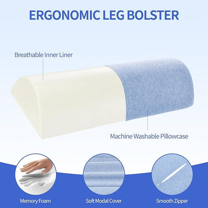 Knee Pillow for Back Sleeping, Memory Foam Leg Pillow for Back Pain, Under Leg Support for Sleeping,Half Moon Bolster Pillow