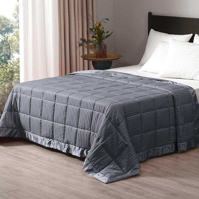 downluxe Weighted Blanket Queen Size, 15 lb Weighted Blanket with Glass Beads for All Season, Machine Washable Heavy Blanket (Grey, 90 X 90 Inch)