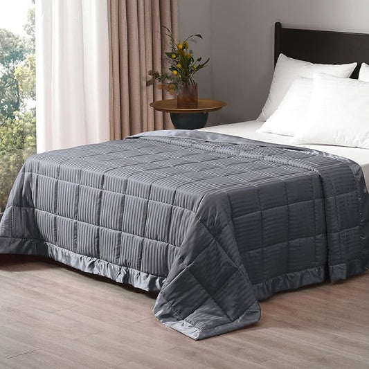 downluxe Weighted Blanket Queen Size, 15 lb Weighted Blanket with Glass Beads for All Season, Machine Washable Heavy Blanket (Grey, 90 X 90 Inch)