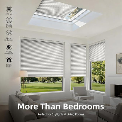ZSTARR Motorized Skylight Shades Blackout Cellular Honeycomb Electric Blinds with Solar Panel Cordless Rechargeable with Remote for Roof and Slanted Windows Custom Size (LF Printed Greyscale)