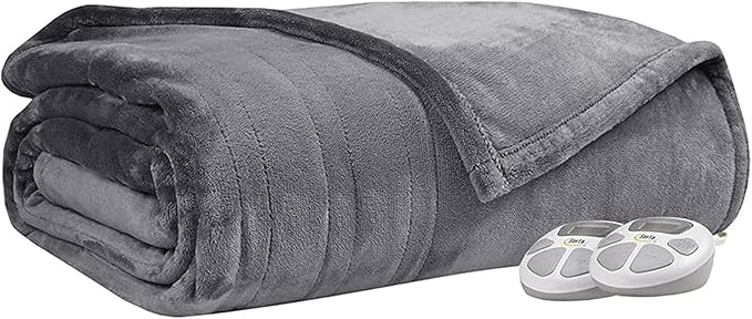 Serta Luxuriously Soft Plush Electric Blanket Fast Heating Cozy Cover, Safety Auto Shut Off Timer, Low EMF, Multi Heat Setting, ETL Certified, Machine Washable, Grey Queen (90 in x 84 in)