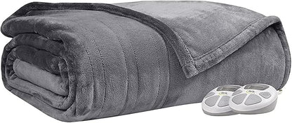 Serta Luxuriously Soft Plush Electric Blanket Fast Heating Cozy Cover, Safety Auto Shut Off Timer, Low EMF, Multi Heat Setting, ETL Certified, Machine Washable, Grey Queen (90 in x 84 in)