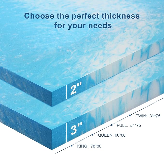 2 Inch Gel Memory Foam Mattress Topper, King Size Cooling Bed Topper for Back Pain & Pressure Relief