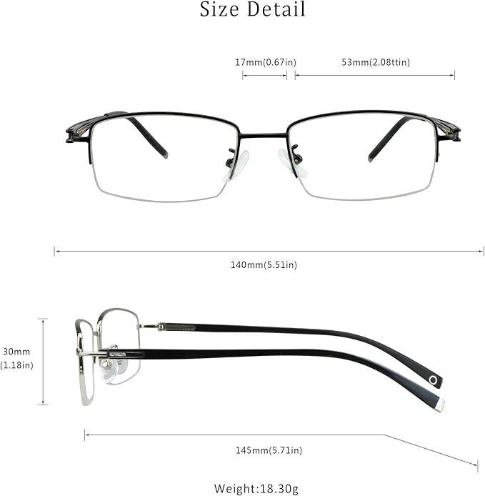 LifeArt Alloy Semi-Rimless Reading Glasses,Blue Light Blocking Glasses, Anti Eyestrain, Computer Gaming Glasses, TV Glasses for Men, Anti Glare (Black, +2.00 Magnification)