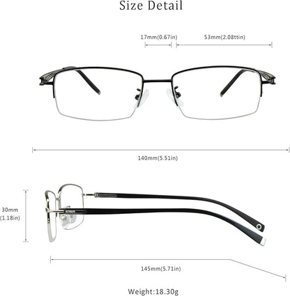 LifeArt Alloy Semi-Rimless Reading Glasses,Blue Light Blocking Glasses, Anti Eyestrain, Computer Gaming Glasses, TV Glasses for Men, Anti Glare (Black, +0.75 Magnification)