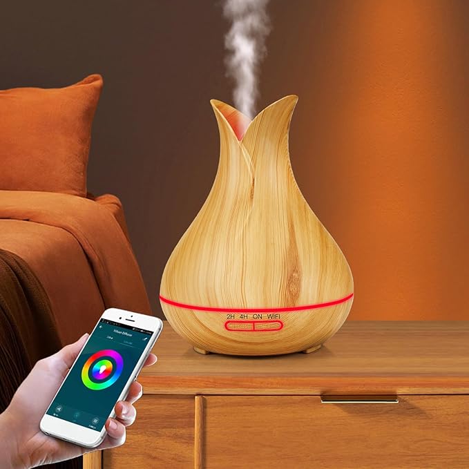 Smart WiFi Essential Oil Diffuser App Control Air Humidifier (Light Wood EU)