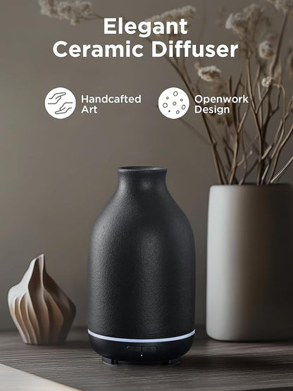 InnoGear Essential Oil Diffuser, 150ml Ceramic Stone Diffuser Handcrafted Aromatherapy Diffusers Ultrasonic Cool Mist Humidifier Vaporizor with 2 Mist Modes Waterless Auto Off for Room Office, Black