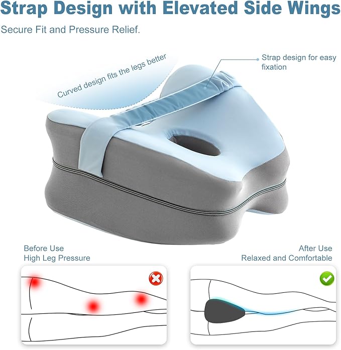 Knee Pillow for Side Sleepers, Memory Foam Leg Pillow for Side Sleeping, Cooling Knee Pillow with Strap for Hip Pain, Back Pain, Sciatica Pain Relief, Spine Alignment (Butterfly-Blue)