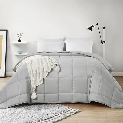 HOMBYS Oversized King Comforter 128x120, Lightweight Quilted Down Alternative Duvet Insert for All Season,Light Grey,8 Corner Tabs