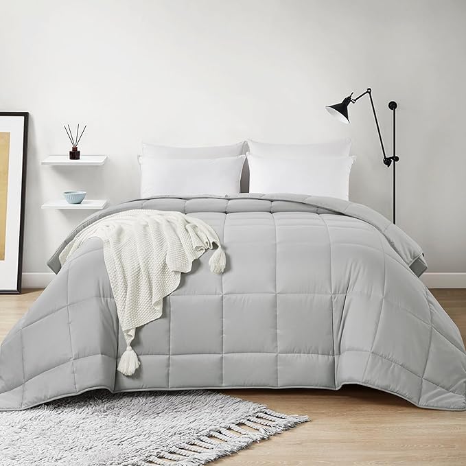 HOMBYS Oversized King Comforter 120x120, Lightweight Quilted Down Alternative Duvet Insert for All Season,Light Grey,8 Corner Tabs