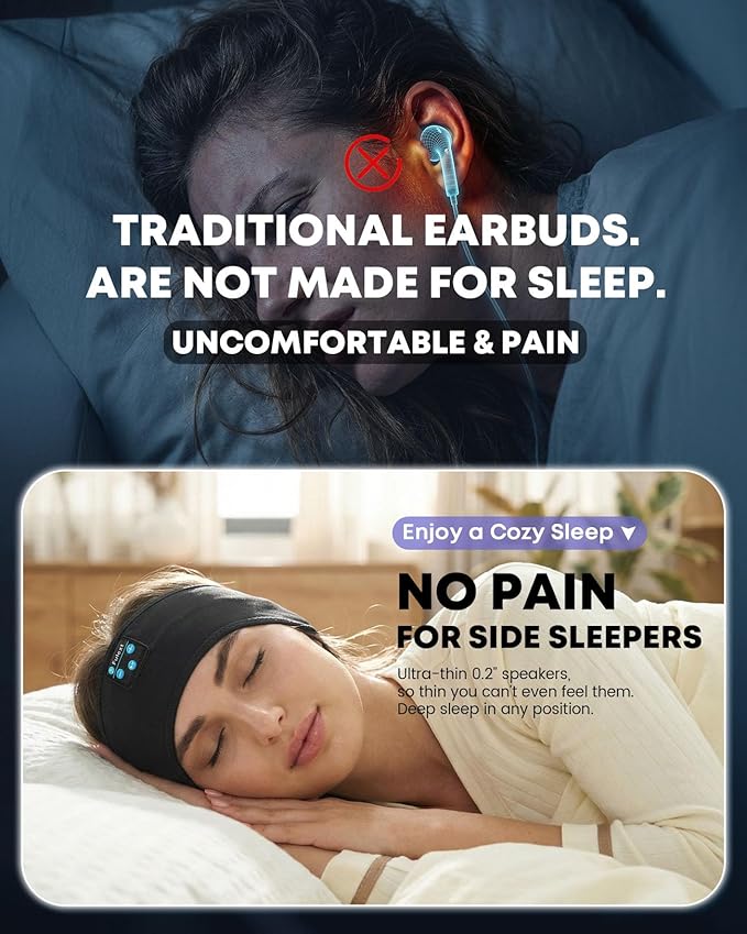 Sleep Headphones Bluetooth 5.4 Headband, Wireless Sleep Headphones with Built-in HD Stereo Speakers for Side Sleepers, Sweatproof Sports Headband for Workout Running Cool Gadget Unique Gifts for Men
