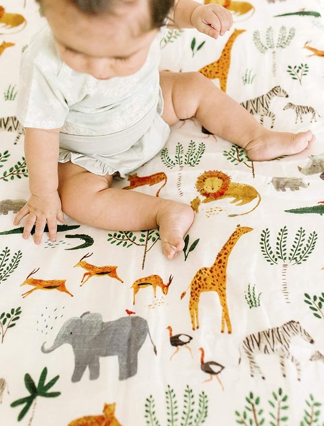 Loulou Lollipop Soft Baby Swaddle Blanket Muslin Wrap Receiving Blanket for Newborn to Toddler Girl and Boy, Large 47” by 47” - Safari Jungle…