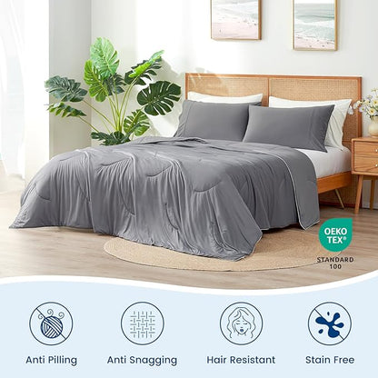 Cozy Bliss Deluxe Dual-Sided Cooling Comforter Cali King Size, Ultra-Soft Lightweight Breathable Silky Cooling Blankets with Q-Max>0.45 for Bedroom, Hot Sleepers & Night Sweats, Dark Grey, 106"x96"