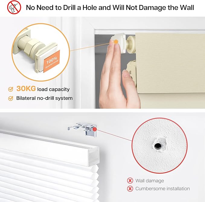 LazBlinds No Drill Blinds for Indoor Windows, Blackout Roller Shades, Cordless Window Blackout Blinds, Thermal Insulated Fabric UV Protection for Home and Office, 32.5" W x 48" H, Beige