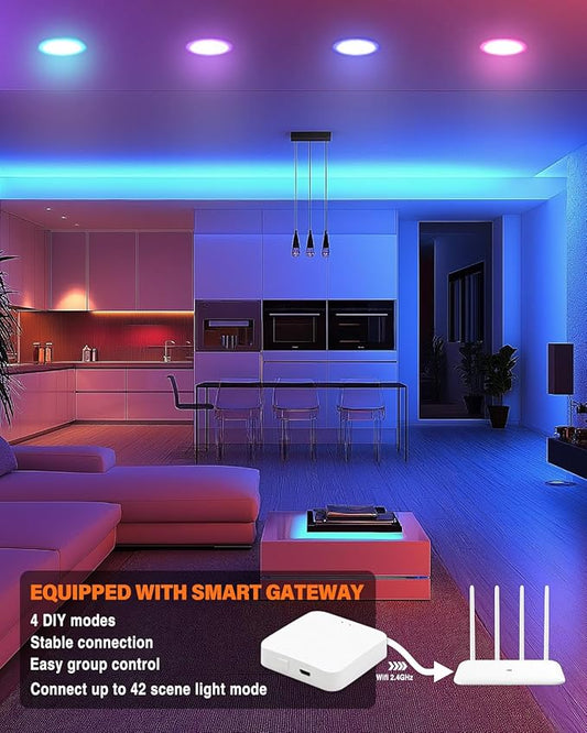 12Pack 6Inch Smart LED RGB Recessed Lighting ,Color Changing Canless Downlight,2700K-6500K, 2.4GHz Wi-Fi & Bluetooth,12W 1200lm,Works with Tuya App,Alexa & Google Assistant,Gateway Included
