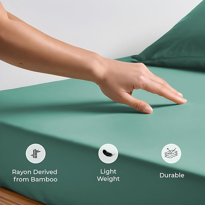 LINENWALAS Fitted Sheet Only Viscose Derived from Bamboo, Bottom Sheet for King Size Bed – 16” Deep Pocket, All Around Snug Fit – Cooling, Breathable, Soft, Hypoallergenic (Aqua, King)