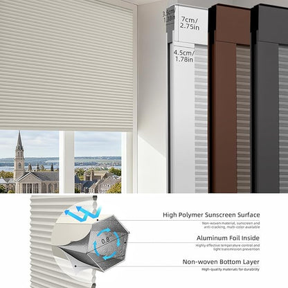 ZSTARR Motorized Skylight Shades Blackout Cellular Honeycomb Electric Blinds with Solar Panel Cordless Rechargeable with Remote for Roof and Slanted Windows Custom Size (Black Out Light Coffee)