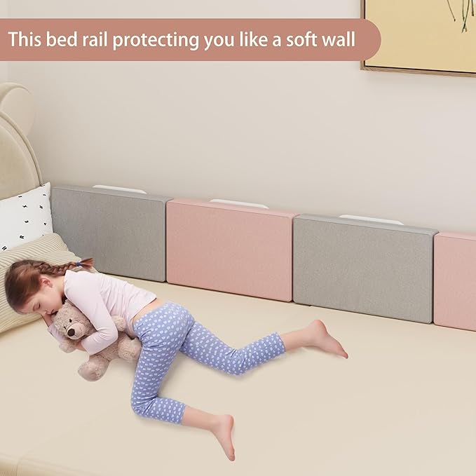 Bed Rail Bumpers for Toddlers, Foam Padded Bed Barrier for Kids Safety, Adjustable Bed Side Guard Rails for Old Dogs, Bunk, Twin, Queen & King, Full Size Beds (Pink, 2Packs)