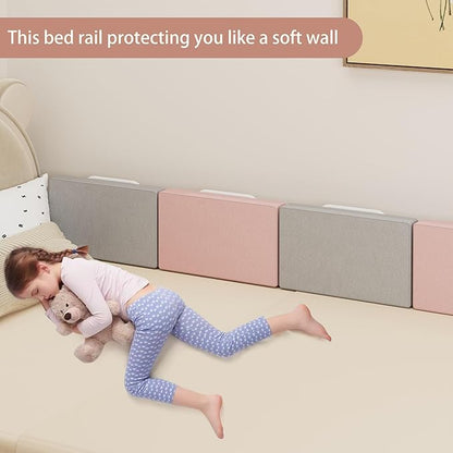 Bed Rail, Bed Bumper for Toddlers, Kid, 78.7 Inch Bed Side Rails Safety for Queen, King, Full, Twin, Bunk, Dorm Beds to Prevent Falls, Bed Barrier for Dogs, Easy Installation (Pink, 4 Packs)
