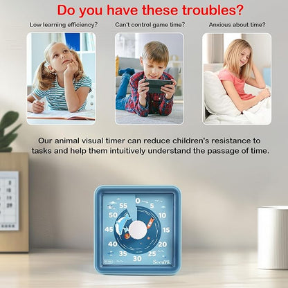 Secura 60-Minute Visual Countdown Timer for Kids & Adults, Classroom Time Management Tool (Blue & Blue)