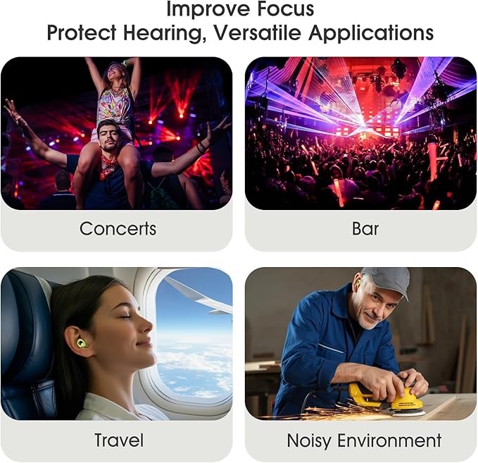 Ear Plugs for Sleeping Noise Cancelling, Soft Ear Plugs for Sleeping, 45dB Reusable for Noise Reduction with 8 Ear Tips, Silicone Hearing Protection Earplugs for Concert, Work(Lemon Lime)