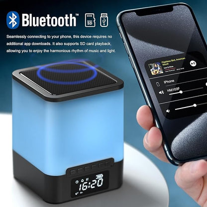 winshine Alarm Clock for Bedroom, RGB Night Light Bluetooth Speaker with Music Rhythms, Wake-up Alarm Clock with Sound and Light, 12 or 24 Hr AutoOff Touch Control, Gift for Teens Girls or Boys, Black