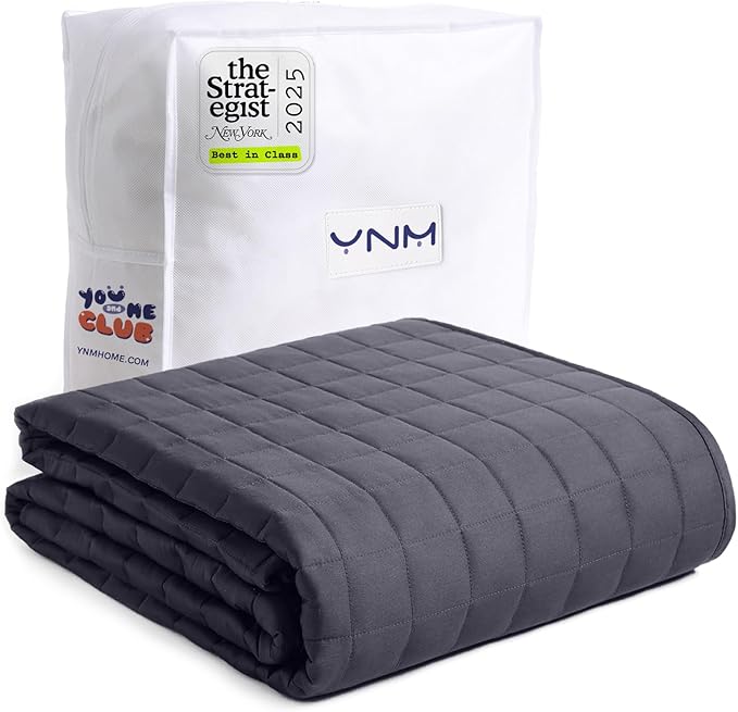 YnM 10lbs Weighted Blanket for Adults, Heavy Bed Throw Blanket with Cooling Glass Beads for All Season Use, Ideal for ~90lbs (48x72 Inches, Twin/Full, Dark Grey)