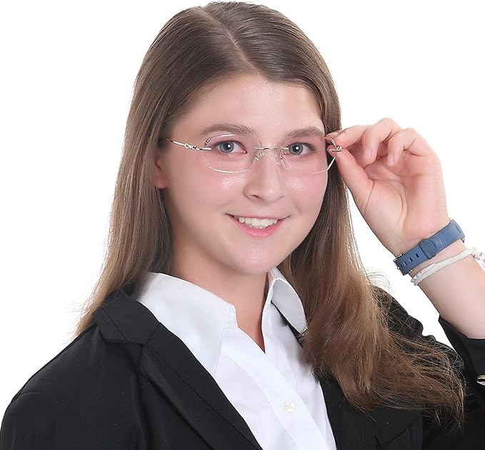 LifeArt Blue Light Blocking Glasses,Computer Reading Glasses,Rimless Frame Tinted Lens with Diamond,Stylish for Women (+2.50 Magnification)