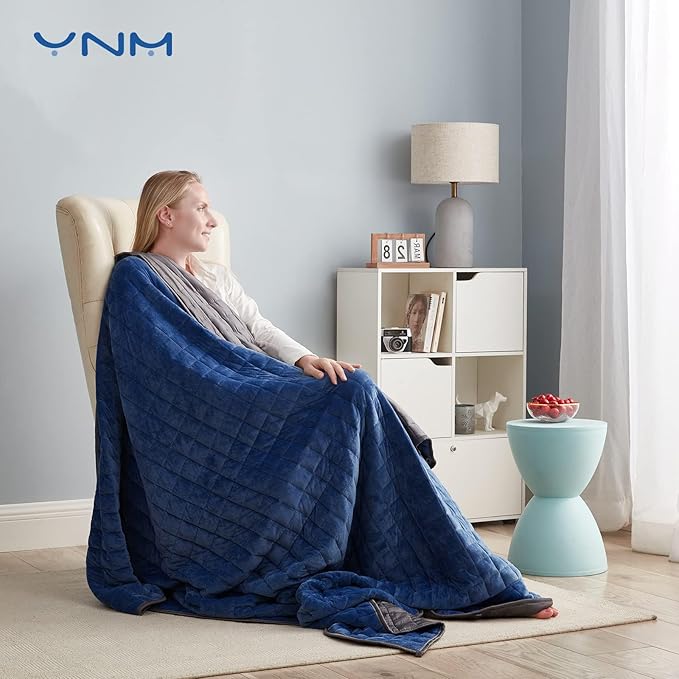 YnM Weighted Blanket, Cooling Rayon & Cozy Velvet, Smallest Compartments with Glass Beads, Ideal for One Person of 160lbs on Queen or King Bed (60x80 Inches, 17 Pounds, Blue/Grey)